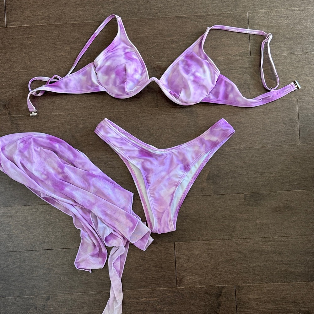Purple Tie-Dye Bikini Set with Sarong